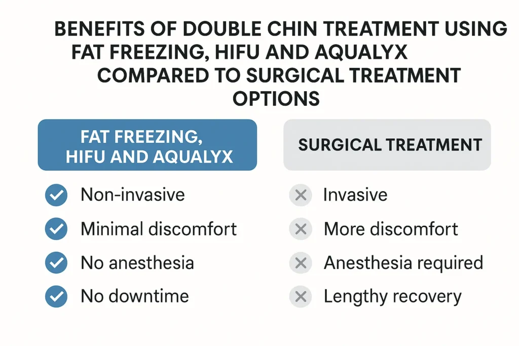 Graphic about the benefits of double chin treatment Warrington - from LA LIPO