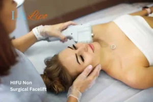 Woman having Hi-Fu to reduce wrinkles Warrington.