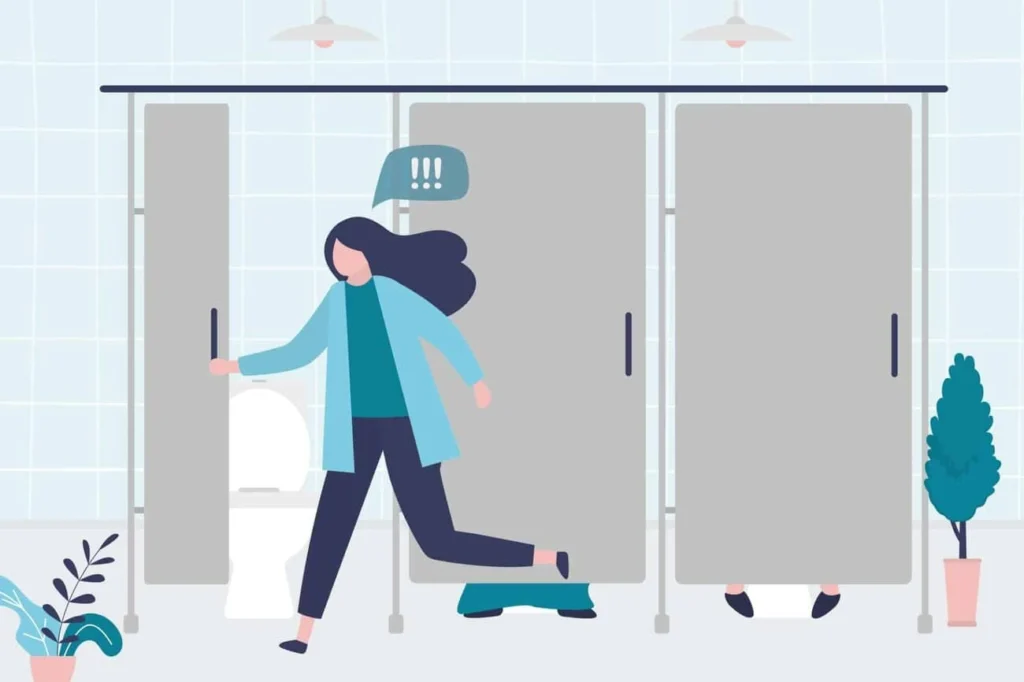graphic of Urine incontinence Warrington woman running to the toilet.